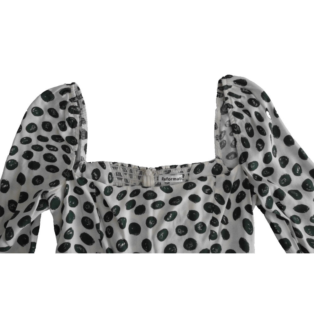 A6 NWoT REFORMATION Green Spot Print Square Neckline Hilda Midi Dress Size 6 - Picture 5 of 7